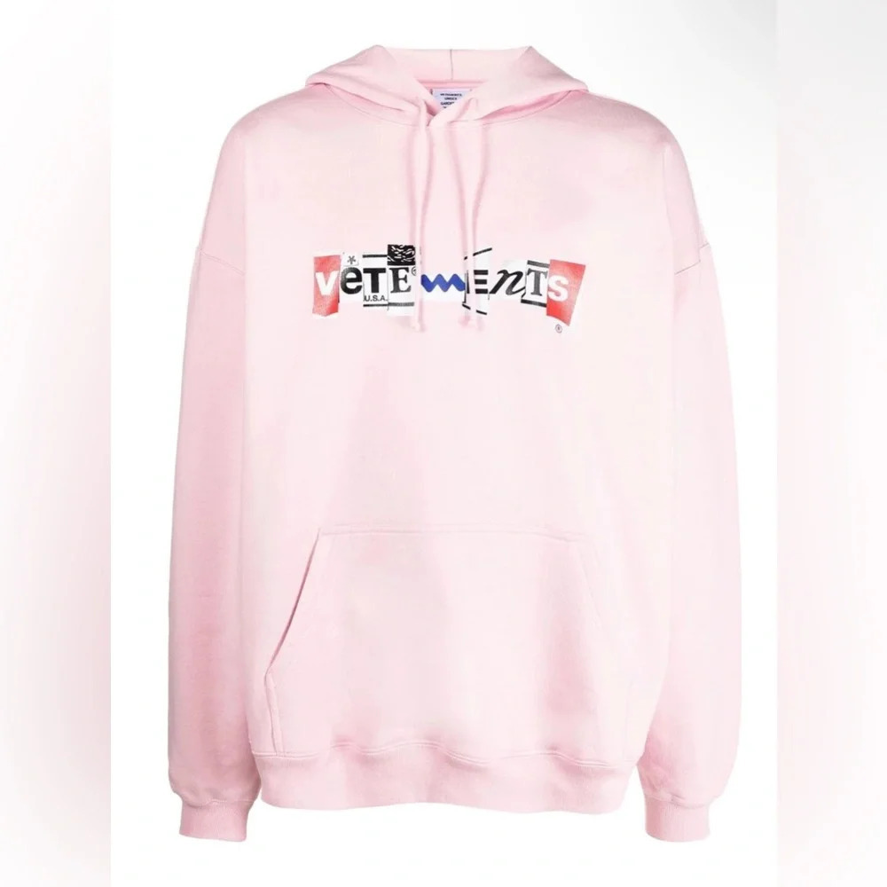 NWT vetements mixed logo baby pink hoodie oversized M garderobe collection